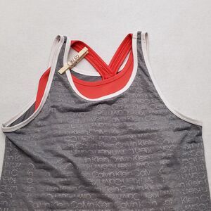 Calvin Klein Tank Top Sleeveless Shirt Youth Girls Size Large L Gray Orange